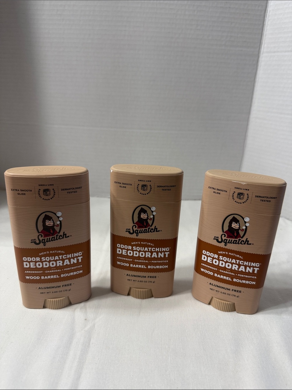 Dr Squatch Wood Barrel Bourbon Men's Natural Deodorant Stick Lot of 3 2.65oz/75g